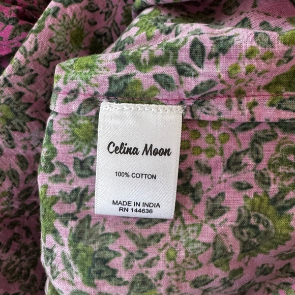 Celina Moon Pink‎ & Green Floral Print Tassels Relaxed Fit Mini Dress Medium - Picture 6 of 10